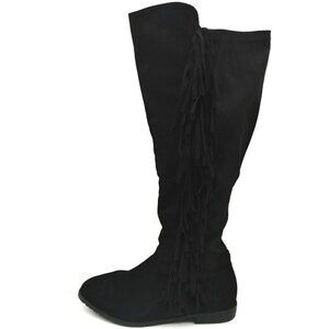 Knee High Faux Suede Fringe - Black 12W